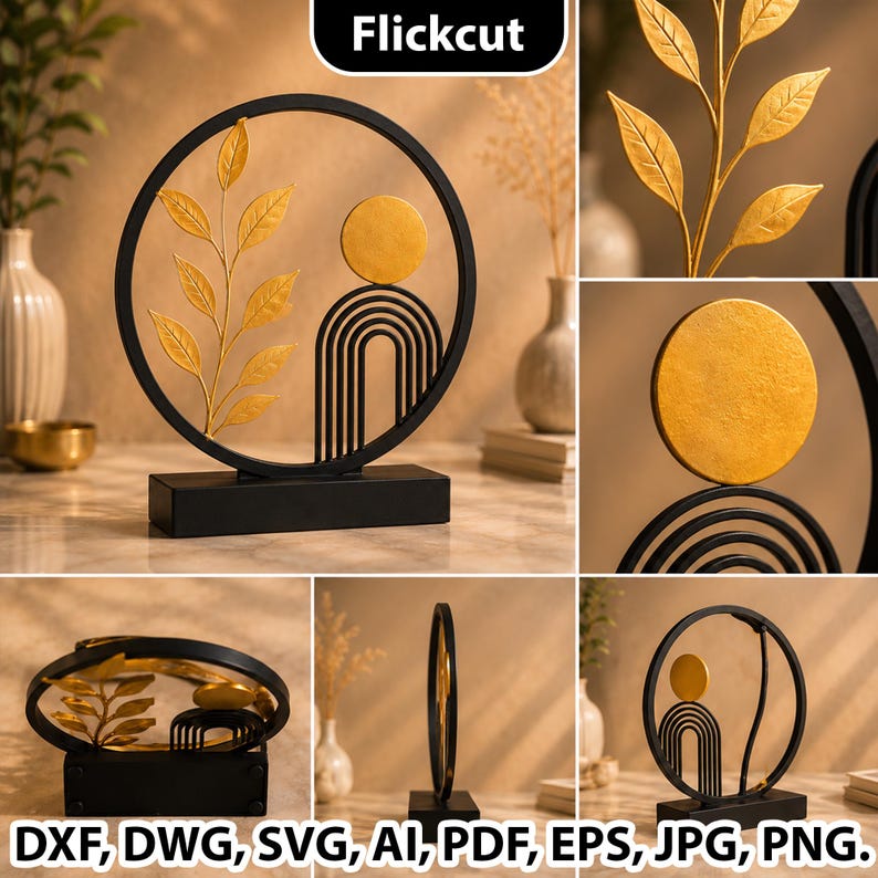 abstract botanical svg, modern plant decor, round sign laser file, wood craft svg bundle, decorative table sign, stylish home accent, artistic laser cut, circle decor cnc file, laser cut centerpiece, modern office decor, farmhouse table decor, boho shelf accessory, glowforge svg files, xtool laser project, lightburn compatible, laser ready design, diy wood decor svg, digital laser bundle, modern floral art, abstract arch decor, premium laser cut, decorative wood artwork