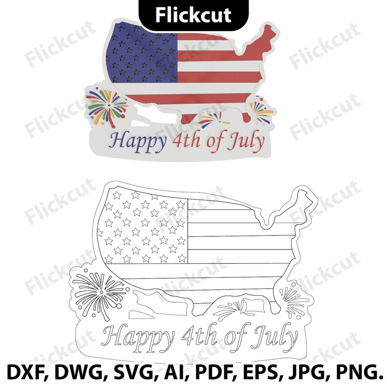 4th of July USA Map SVG, Patriotic Laser Cut File, American Flag Wall ...