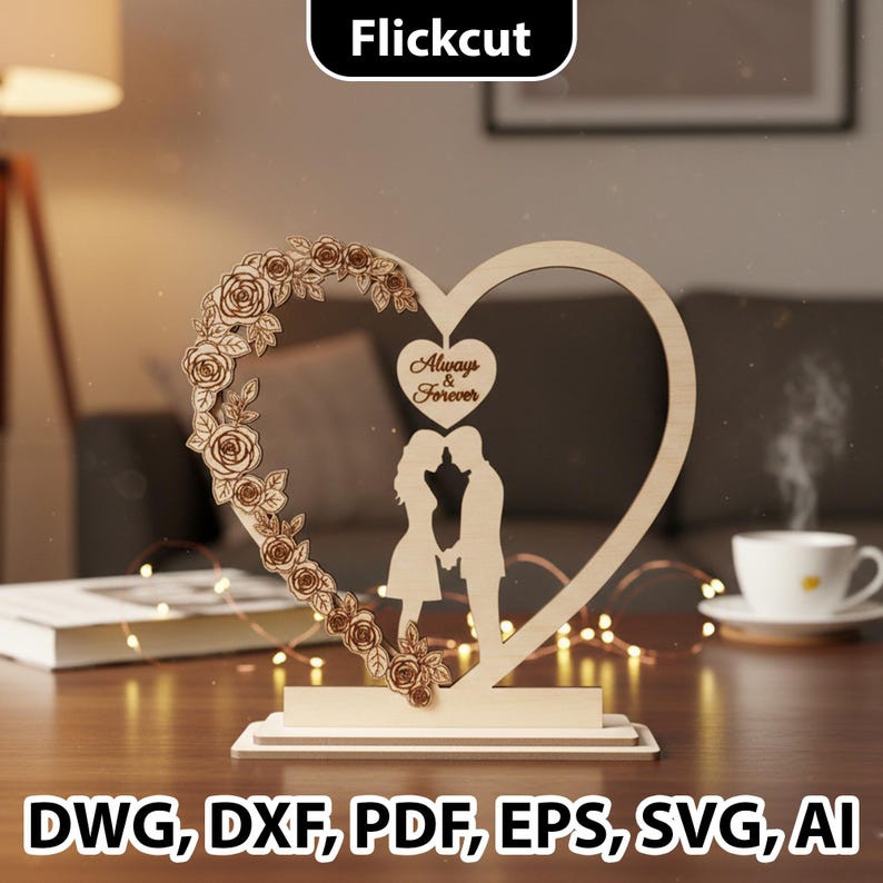 Always And Forever Couple Frame Laser Cut file, Anniversary Gift Decor, forever love gift, always and forever, couple gift idea, love story decor, romantic home decor, wedding gift decor, 3D Personalized Couple Valentine Heart frame laser cut file, Love Tree Shelf Sitter Laser SVG, Romantic Table Decor, Glowforge svg files, anniversary gift svg, glowforge cut file, glowforge svg files, laser 3d anniversary, laser cut files, laser file couple, love couple gift, valentine wood craft, SVG template