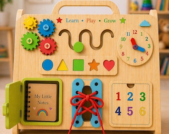Montessori Busy Board Laser Cut File, Kids Activity Board, Toddler Learning Toy Template, Sensory Board Design, Toddler Gift, nursery decor