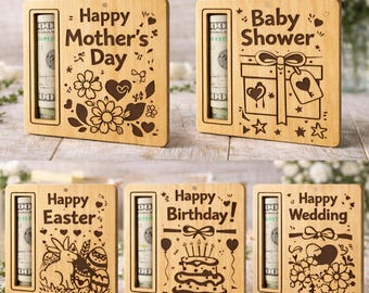 Laser Cut Money Holder SVG Bundle, Gift Card Holder Laser File, Wedding Birthday Baby Shower Mother's Day Easter Money Holder DXF Xtool File