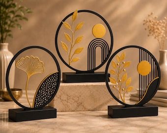 Modern Round Table Decor SVG Bundle, Boho Floral Circle Frame Laser Cut File, Wooden Desk Decor CNC Pattern, Digital Download