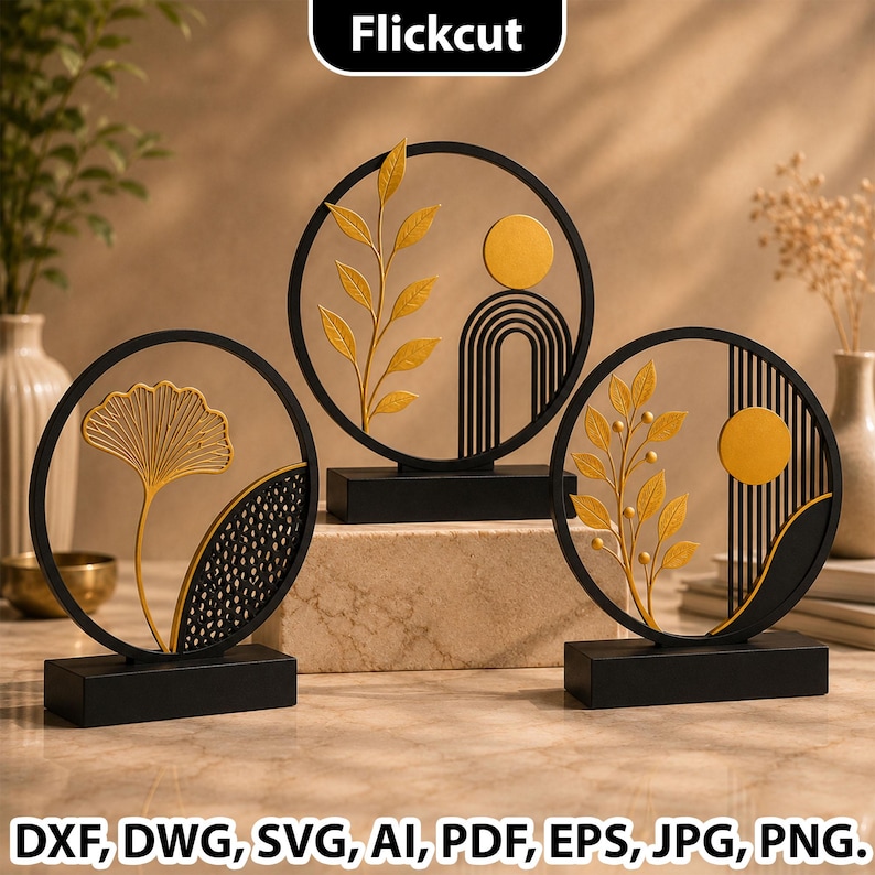 Modern Round Table Decor SVG Bundle, Boho Floral Circle Frame Laser Cut File, Wooden Desk Decor CNC Pattern, Digital Download, modern laser cut decor, round table decor svg, boho decor laser file, floral circle sign svg, wooden tabletop decor, cnc home decor file, abstract wall art svg, glowforge decor design, minimalist table sign, laser cut bundle svg, geometric decor file, layered wood decor, office desk decor svg