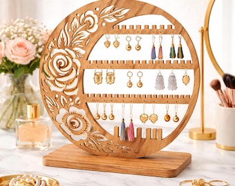 Floral Jewelry Holder SVG, Laser Cut Earring Stand SVG File, Wooden Jewelry Organizer, boho earrings stand, Laser Cut Files Jewelry Stand