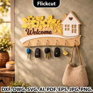 Welcome Key Holder Laser Cut File, 3d Wooden Key Holder SVG, Entryway ...