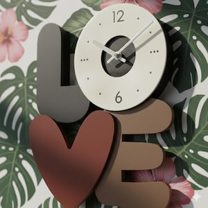 LOVE väggklocka laserskuren fil, modern heminredning, väggklocka dxf mall Glowforge väggklocka laserskuren (digital nedladdning)