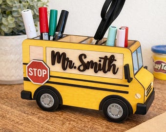 Teacher Pencil Holder SVG, Personalized Desk Organizer Laser Cut File, Back to School Gift Pen Holder SVG, Gift for Kids or Teachers, xtool
