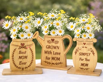 Mother’s Day Laser Cut Flower Vase SVG Bundle, Best Mom Ever Gift, mothers day quotes svg, home decor, Mother's Day Gift For Mom, Glowforge