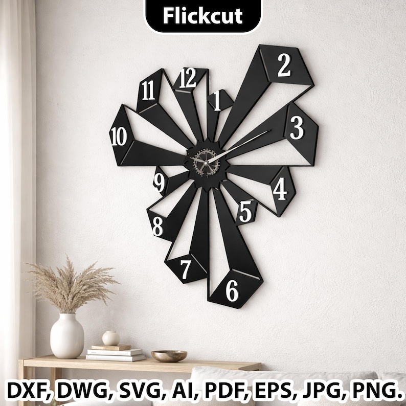 Modern 3D Wall Clock Laser Cut File SVG, Geometric Clock Design ...