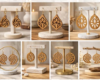 Boho Wooden Earrings SVG Bundle, Laser Cut Dangle Earring Template (Digital Download)