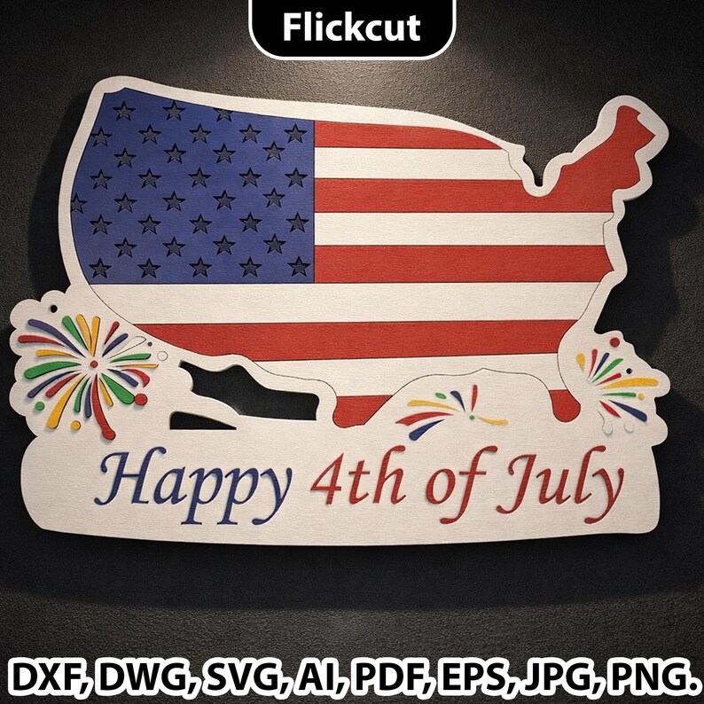4th of July USA Map SVG, Patriotic Laser Cut File, American Flag Wall ...