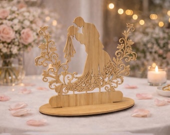Wedding Couple Table Centerpiece SVG, Laser Cut Bride Groom Silhouette DXF, Wooden Wedding Decor Template, Anniversary Cake Topper File