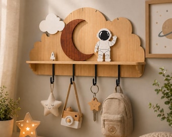 Astronaut Nursery Wall Shelf SVG, Space Theme Laser Cut File, Kids Room Wooden Hook Rack, Nursery Wall Shelf Laser Cut, Kids Room Organizer