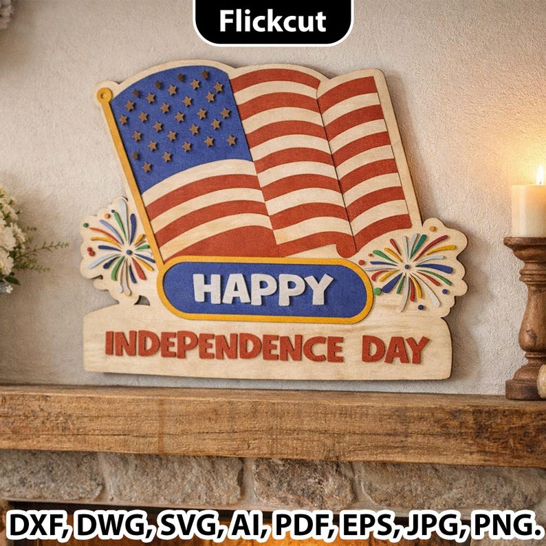 Happy Independence Day Laser Cut File, USA Flag Wall Decor SVG, 4th of ...