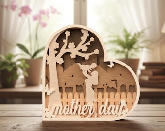Mother's Day Heart Wood Sign, 3D Laser Cut File, Mother's Day Shadow Box Laser cut, Mother's Day Gift For Mom, heart decor svg, xtool