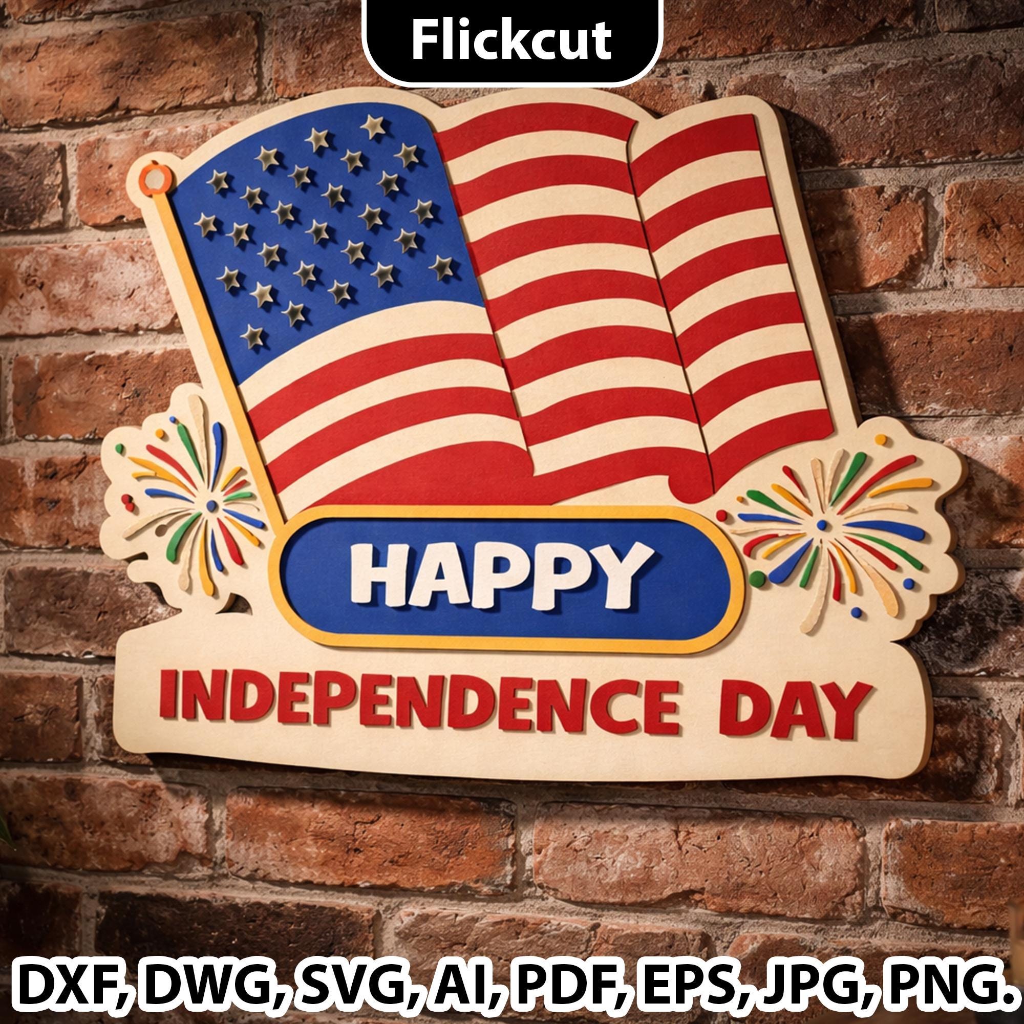 Happy Independence Day Laser Cut File, USA Flag Wall Decor SVG, 4th of ...