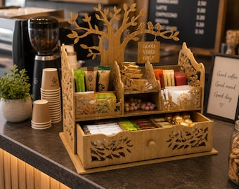 Coffee Station Organizer Laser Cut File, Tea Holder SVG, Coffee Bar Organizer DXF, Wooden Countertop Storage CNC Plan, DIgital Download