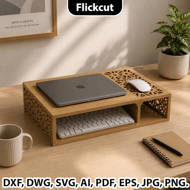 Laptop Stand SVG Laser Cut File, Wooden Monitor Riser DXF, Desk ...