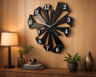 Modern 3D Wall Clock Laser Cut File SVG, Geometric Clock Design, Glowforge numbers wall clock svg cricut wall clock dxf template, DXF File