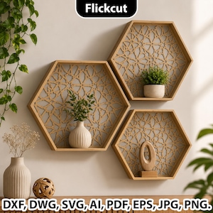 Hexagon Wall Shelf Laser Cut File, Geometric Wooden Shelf SVG, Honeycomb Wall Decor, Geometric Wall Art SVG, home decor, Digital Download