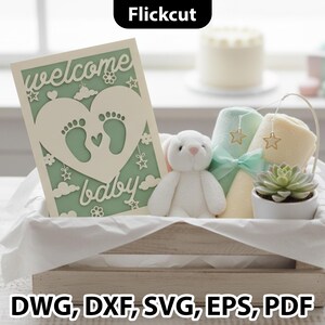 printable baby card file, laser cut greeting card, baby announcement svg, custom baby card template, paper cut baby design, baby shower craft file, laser cut baby template, cricut newborn project, glowforge greeting card, baby themed svg file, handmade baby card design, baby love heart svg, footprint heart svg file, layered paper card svg, newborn baby decor svg, baby welcome sign file, baby gift card template, silhouette baby svg, eps baby cut file, dxf baby card file, digital design, dxf file