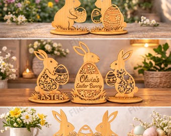 Personalized Easter Bunny Laser Cut File, Easter decoration laser file, Standing Easter bunny decoration, Easter bunny wooden table decor