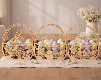 Laser Cut Easter Basket SVG Bundle, Bunny Chick Bird Designs (Digital Download)