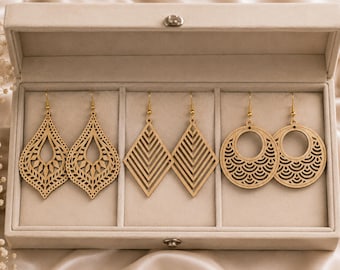 Boho Earring SVG Bundle, Laser Cut Earring SVG Bundle, 3 Boho Wooden Earrings SVG, Earring Designs, Laser Cut Files, Wooden Jewelry Patterns
