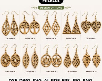10 Elegant Wooden Earring Templates Bundle, Laser Cut Earrings SVG Bundle, Laser Cut Dangle Designs for Women, Glowforge, Digital Download