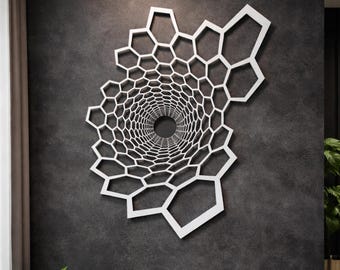 3D Honeycomb Wall Art SVG, Laser Cut Geometric Hexagon Design, Geometric Patterns Laser Cut File, Modern Wall Art Panel SVG Digital Download
