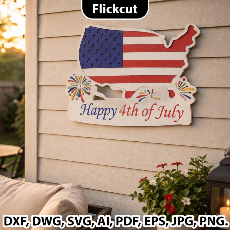 4th of July USA Map SVG, Patriotic Laser Cut File, American Flag Wall ...