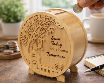 Money Saving Box SVG Laser Cut File, cash box laser cut, wooden saving box, Money Saving Piggy Bank Laser Cut, DIY Kids Savings Gift, xtool