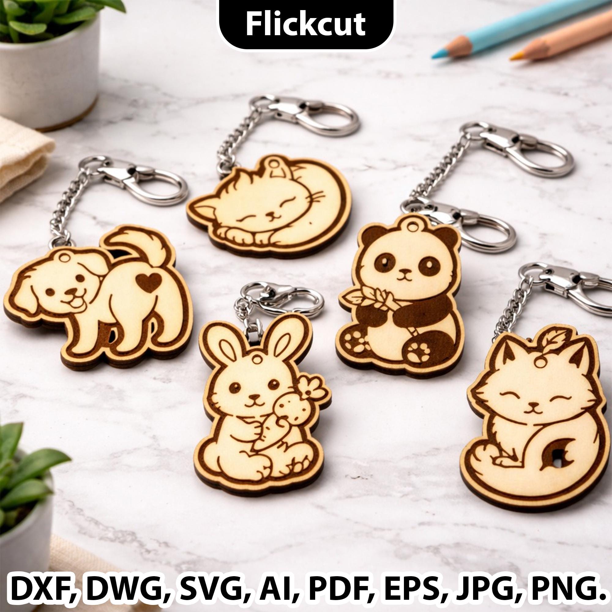 Keychain Laser Cut Files, Cute Animal Keychain SVG Bundle, Keyring ...