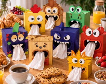 Funny Monster Tissue Box SVG Bundle, Kids Tissue Holder, 3d funny tissue box lasercut bundle, wooden napkin holder, kitchen decor svg file