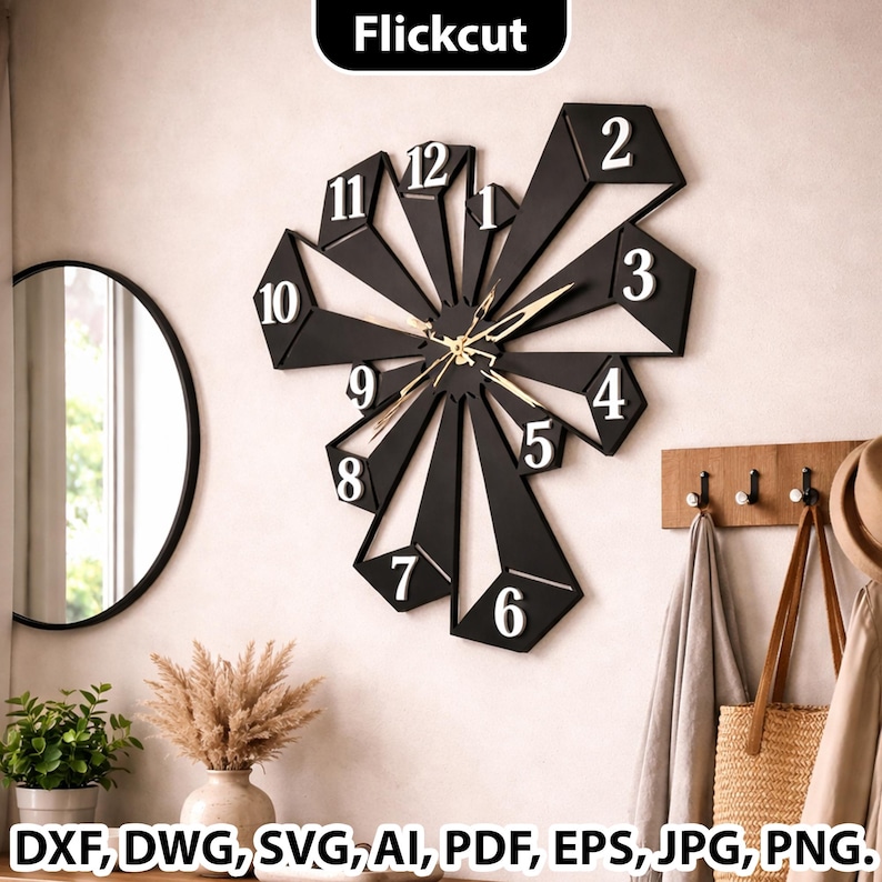 Modern 3D Wall Clock Laser Cut File SVG, Geometric Clock Design ...
