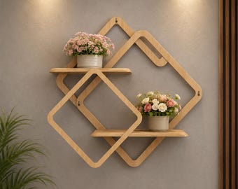Geometric Wall Shelf Laser Cut File SVG, Modern Home Decor, Wooden Floating Shelf CNC Glowforge Cricut Home Decor Design, Digital Download