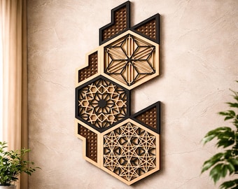 3D Geometric Wall Art Laser Cut SVG, Islamic Geometric Wall Art Laser Cut File, Hexagon Mandala SVG, Modern Decor (Digital Download)