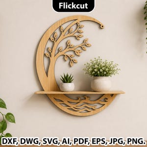 Tree of Life Wall Shelf SVG, Wooden Wall Decor SVG, Laser Cut Wall Planter Stand SVG, minimalist home decor svg, indoor planter, Flower Pots