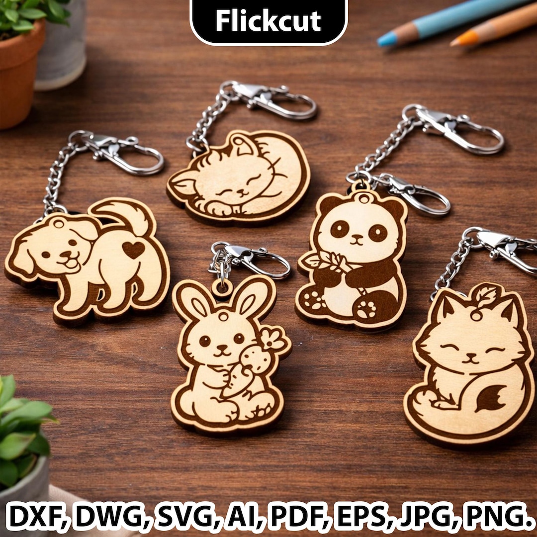 Keychain Laser Cut Files, Cute Animal Keychain SVG Bundle, Keyring ...
