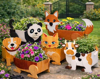 Animal Planter Box SVG Bundle, Wooden Plant Stand Laser Cut Flower Pot Holder Garden Decor, farm animal, garden ornament, decorative planter