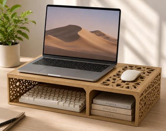 Laptop Stand SVG Laser Cut File, Wooden Monitor Riser DXF, Desk Organizer Stand Glowforge File, Keyboard Storage Shelf, Digital Download