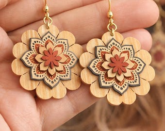 Layered Mandala Wooden Earrings SVG, Floral Earrings SVG, Laser Cut Earring Template, Earrings Pattern, Laser Cut Dangle Designs for Women