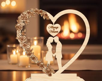 Couple Heart Laser Cut File, Rose Floral Wedding Decor, Romantic Couple Laser Cut Files, Valentine's Day Gift Decor, Anniversary Home Decor