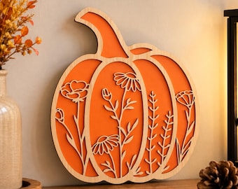 Standing Floral Pumpkin Decor Laser Cut SVG, Pumpkin Floral Laser Cut SVG, Autumn Pumpkin Wall Decor SVG, Halloween Laser Cut File Glowforge