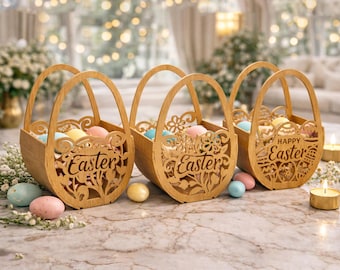 Easter Basket SVG Bundle, Laser Cut Easter Basket, Easter Bunny Basket SVG, Bunny Easter Basket SVG, Wooden Gift Basket (Digital Download)
