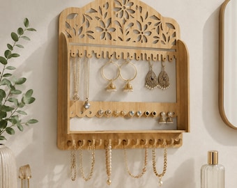 Floral Jewelry Organizer SVG, Wall Mounted Jewelry Holder Laser Cut File, Earring Necklace Display Stand Glowforge Files, Digital Download