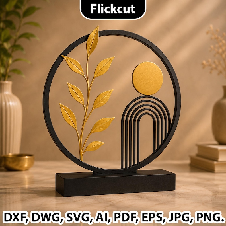 modern table decor svg, boho laser cut file, round decor svg bundle, floral tabletop design, geometric laser pattern, abstract wood decor, minimalist decor svg, cnc decor template, glowforge table decor, wooden shelf decor svg, laser cut ornament, modern circle frame svg, botanical decor file, layered wood project, elegant desk decor, luxury home decor svg, contemporary decor file, plywood decor template, mdf laser cut design