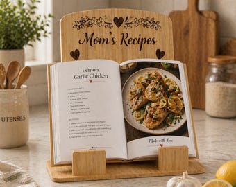 Personalized Recipe Book Holder SVG, Wooden Cookbook Display Stand, Kitchen Tablet Stand SVG, Cook book stands laser cut, Digital Download