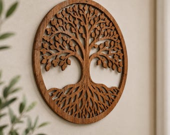 Arbre de Vie - Décoration Murale SVG, Arbre de Vie Découpé au Laser, Arbre en Bois, Panneau Rond, Fichier SVG Glowforge, Fichier LightBurn, Téléchargement Numérique