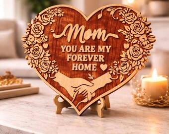 Mother’s Day Heart Sign SVG, Mother's Day Laser File, Mother's Day SVG, Mother's Day Gift for Mom, Mom Floral Heart Plaque Laser Cut File